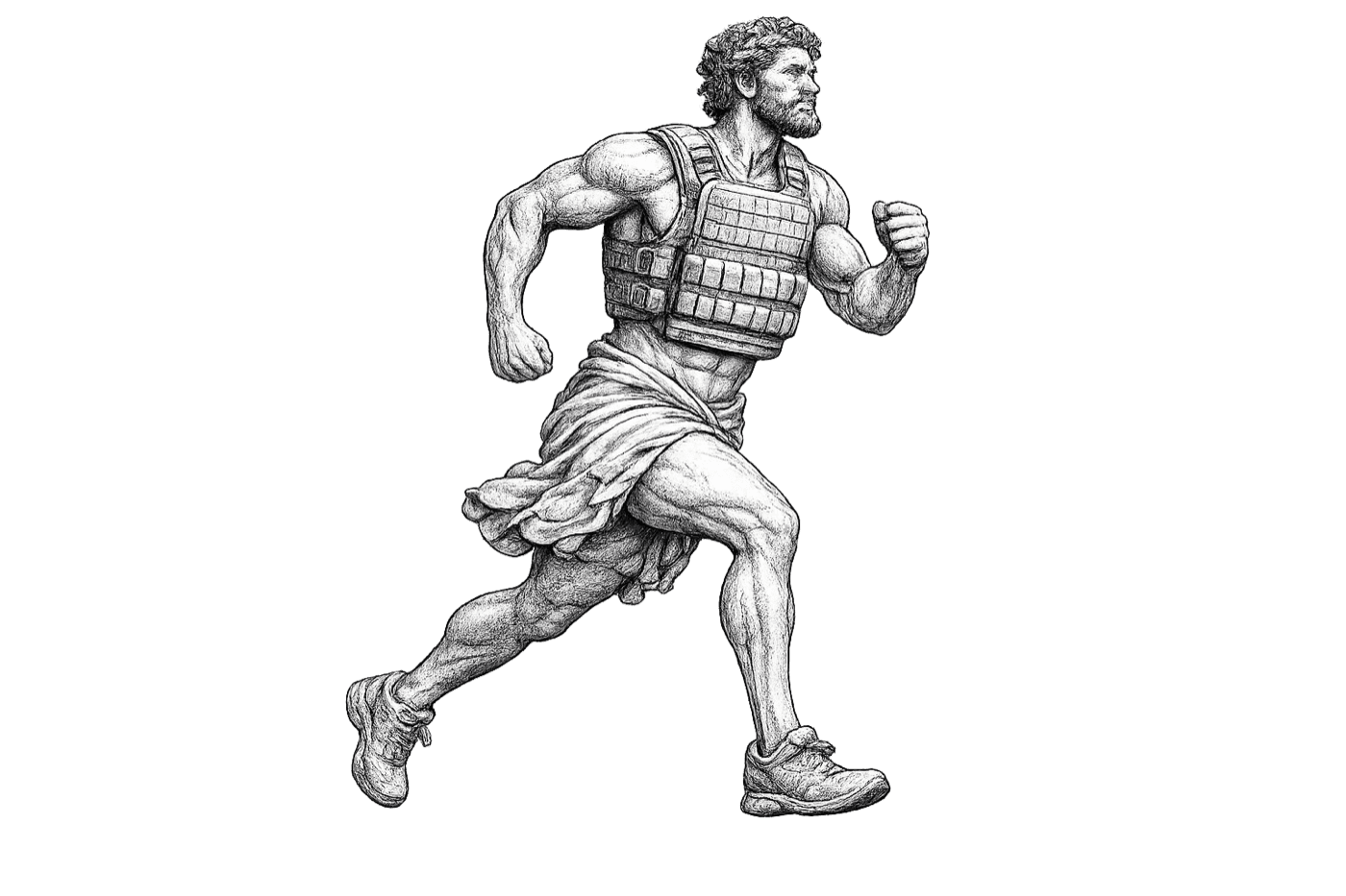 Sisyphus running in a weighted vest